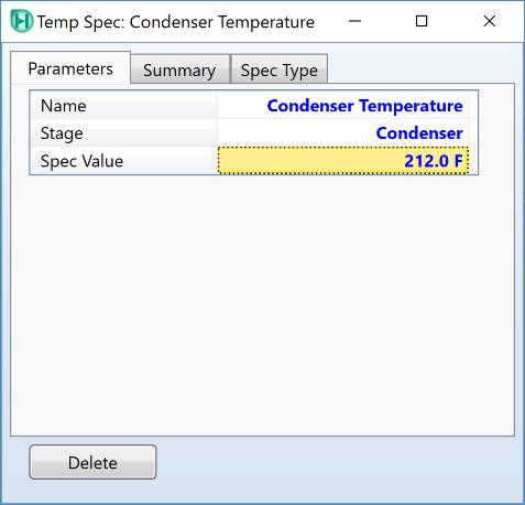 Column Temperature & click Add Spec(s) ; then set the spec value for Condenser as 212 F).
