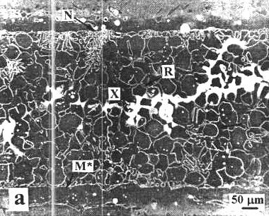 Figure 20 - (a) The constituents and component phases in a joint brazed with BNi-4; and (b) details of the ternary eutectic and nickel silicide precipitates in the joint centreline [11].