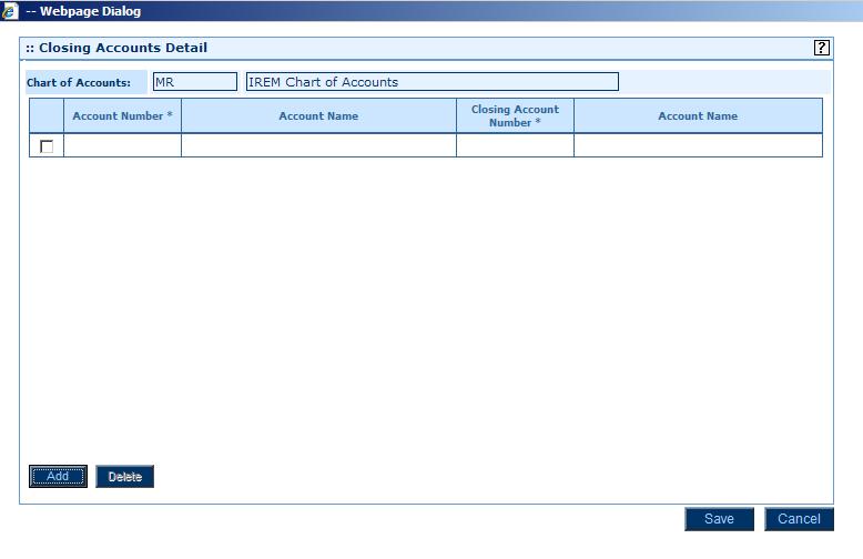 Module 2: Setting Up General Ledger Procedure Complete the following steps to set up a closing account: 1. On the Setup Home Page, click General Ledger > Accounts > Closing Accounts. 2. Click the Edit hyperlink next to the chart of accounts for which to set up a closing account.