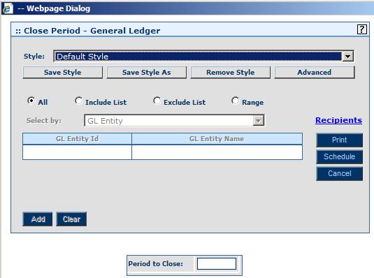 Module 5: Closing General Ledger Closing an Accounting Period Overview You may close an entity or a group of entities when you expect no further activity to impact the general ledger.