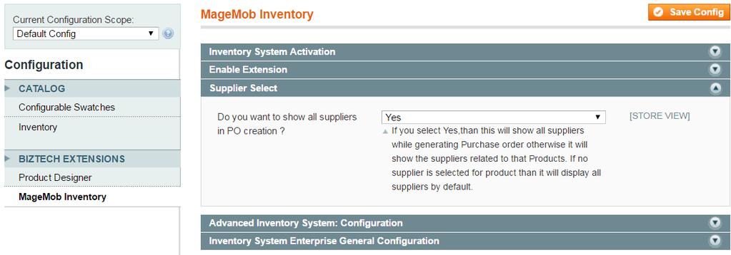 Select Supplier Select Yes to show all suppliers in Purchase Order creation.