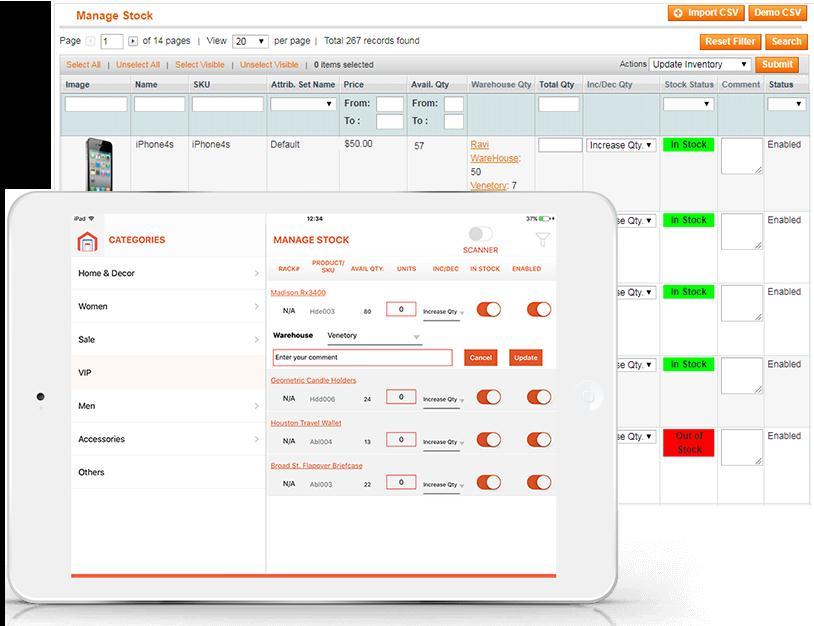 Manage Stock It allows the admin to increase / decrease the quantity of the product rather than giving total quantity.