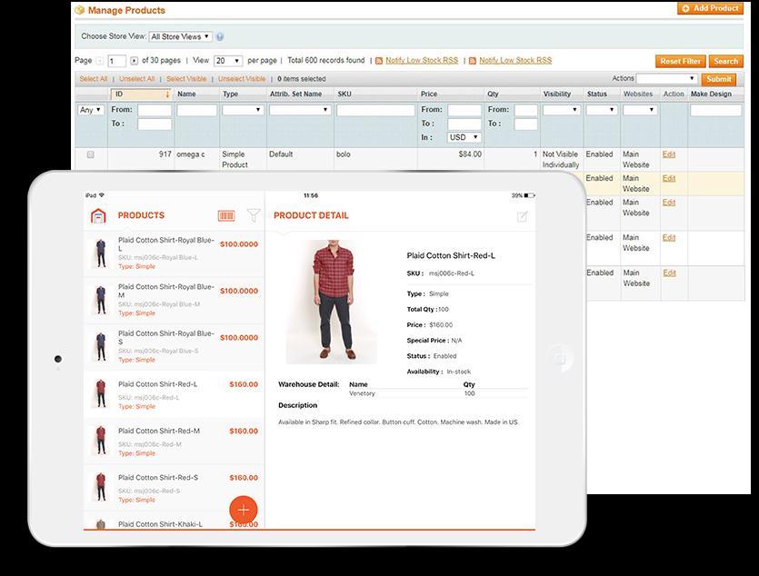 Manage Products To manage products go to Catalog -> Manage Products. A grid of products will be displayed.