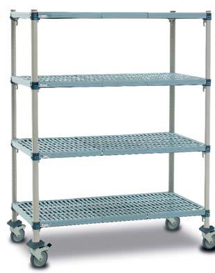 Polymer Racking - MetroMax Q Epoxy/polymer shelving & racking system Epoxy coated shelves & posts with a patented no tools shelf release mechanism, adjustable in 25mm increments Removable easy to