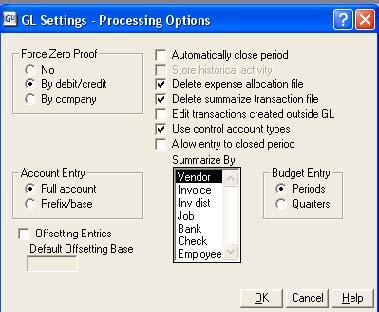 Additional controls can be placed on accounts by marking the Use control accounts types box in GL Settings > Processing Options.