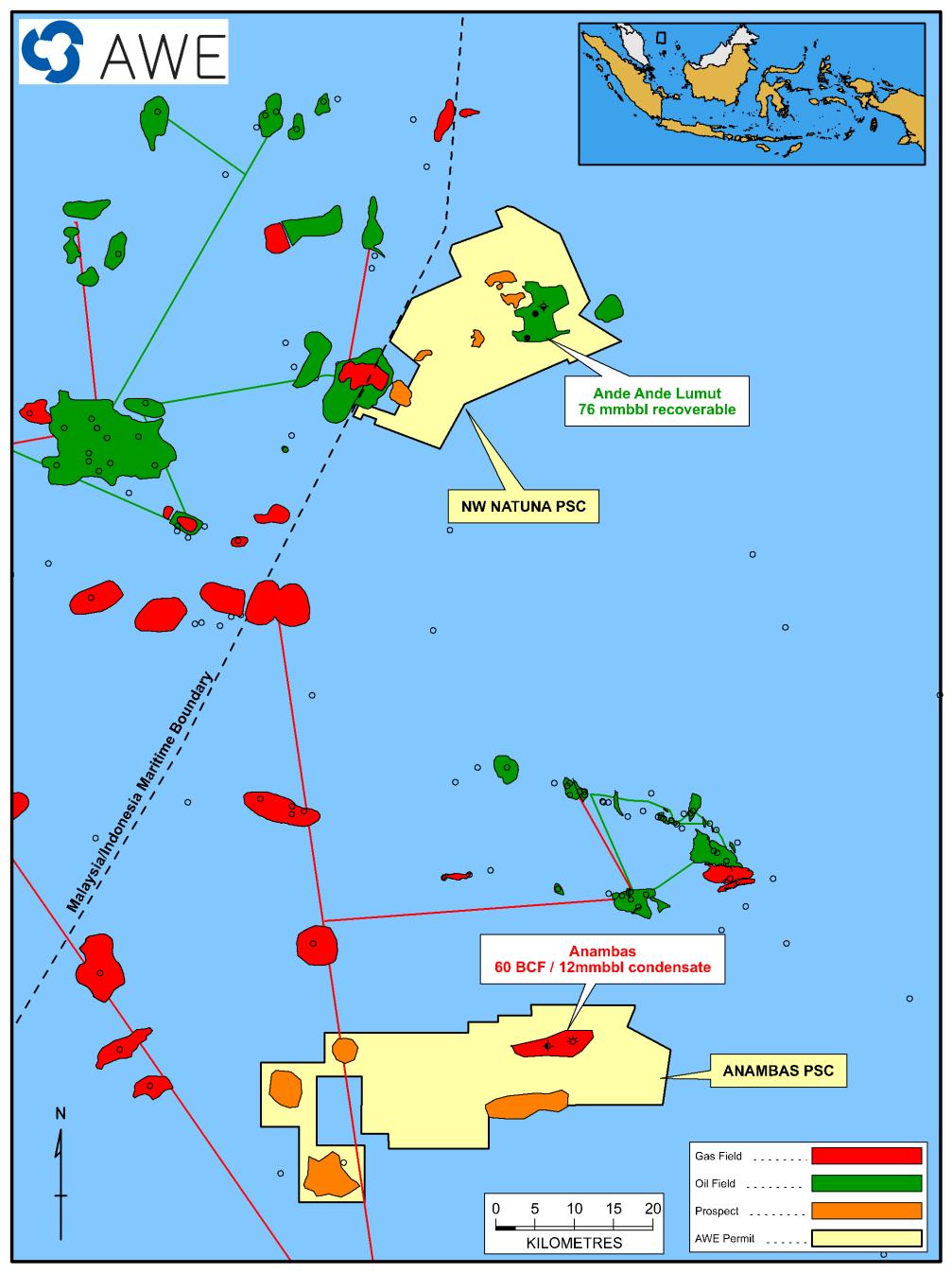 Anambas gas discovery (AWE 100%) Anambas PSC acquired as part of the AAL purchase from Genting Located in Natuna Sea, Indonesia, close to existing gas infrastructure Anambas discovery estimated to