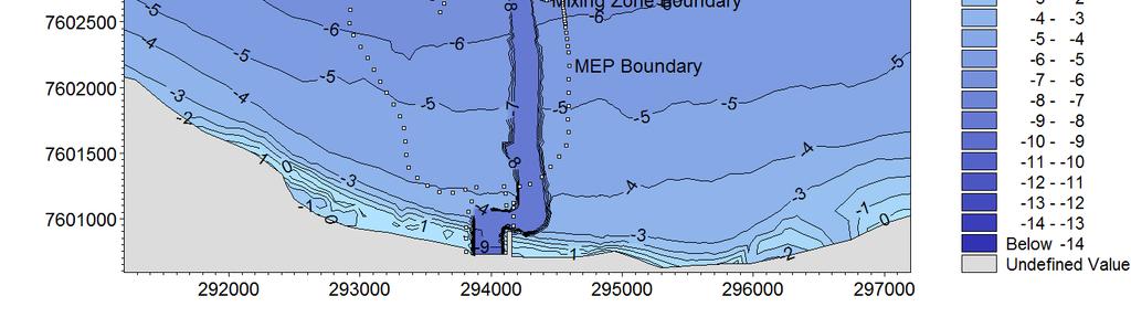 outfall operations Note: The yellow dotted boundaries denote the 70 m mixing zone boundary and the