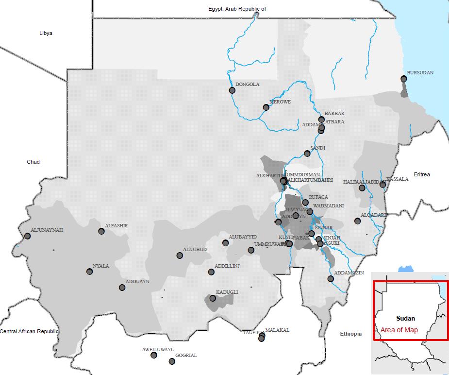 The state of Sudan s infrastructure The spatial distribution of Sudan s economy shows a sparse population with pockets of economic activity around a few urban centers.