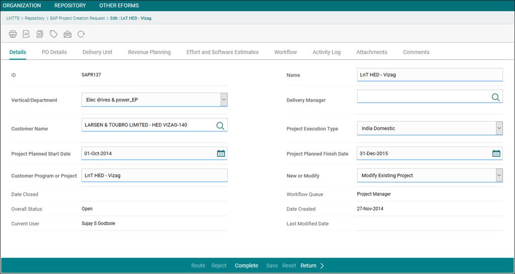 SAPR Creation tab will be enabled only for Project managers with PM role 6.1.