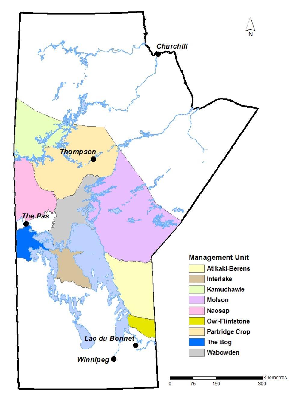 Figure 2. Historical 1 Southern Extent and Current Boreal Caribou Distribution in Manitoba. 1 Historical distribution based on Johnson, 1993.