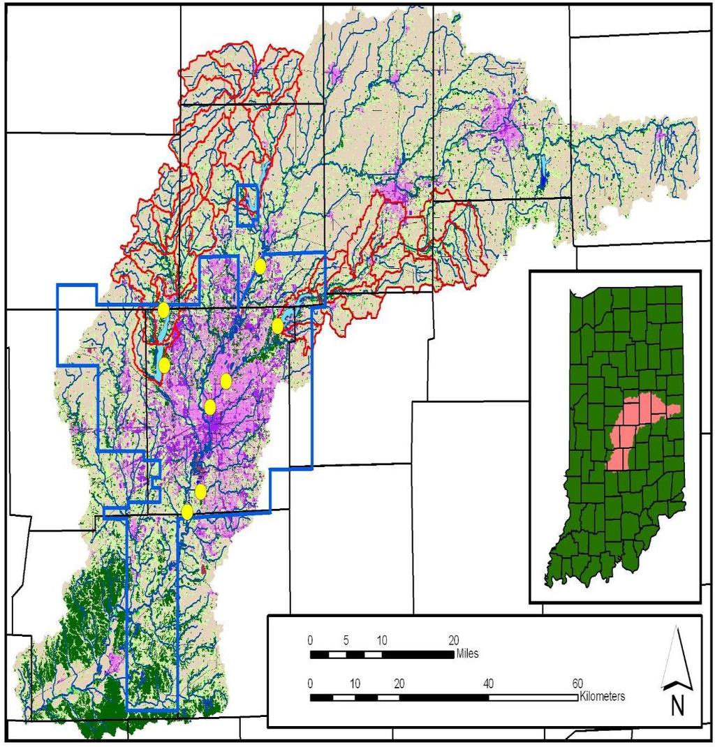 Figure 2-1: White River Watershed Land Use Map Water Intakes Service Area Urban (8%) Agriculture (76%) Grasslands Forested (13%) Source: Center for Earth and Environmental Science, IUPUI