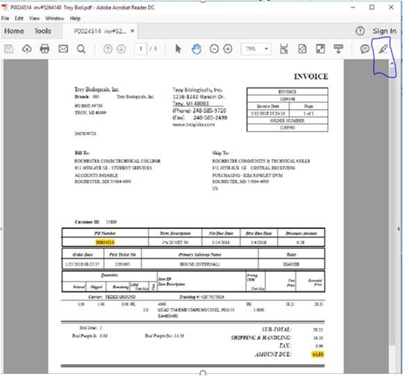 Invoice Document Management Edit your PO Highlight PO# and $