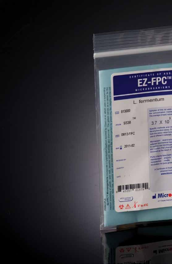 Qualitative EZ-FPC microorganism preparations provide a guaranteed concentration of 10 2 CFU per pellet for presence/absence testing.