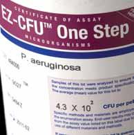 EZ-CFU One Step is designed to deliver less than 100 CFU with each 0.1 ml inoculum. Each 2 ml vial of hydrated suspension offers 19 inocula.