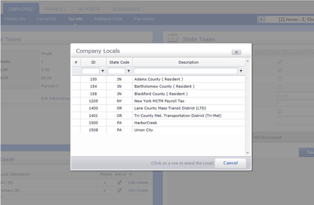 Click on "Add new Local" to add an additional Local Tax to the list.