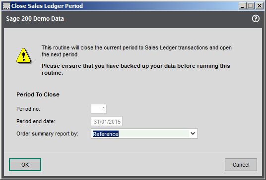 3.1.7 Sales Ledger Period End. At the end of each accounting period, you must use the Maintain Accounting Periods to close the period in order to tidy up your system and move forward into a new month.