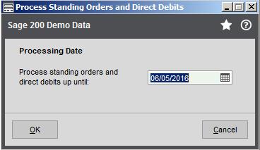 Navigate To: Cash Book > Standing Orders & Direct Debits > Maintain Standing Orders & Direct Debits 3.10.