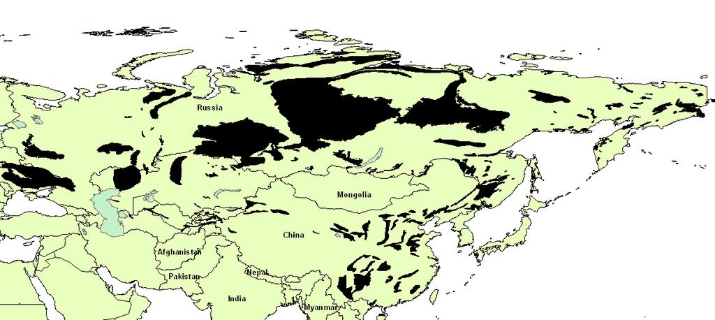 Coal basins in China, Russia and North America (resources in addition to
