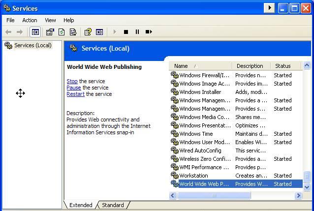 b. When the Services page opens, right-click World Wide Web Publishing Service and select Restart.