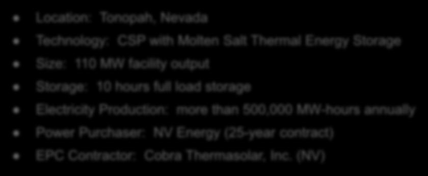 500,000 MW-hours annually Power Purchaser: NV Energy