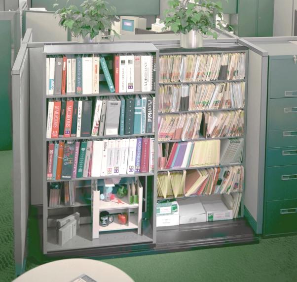 Aurora Mobile can hold static shelving such as Aurora Shelving, Wood-Tek shelving, special accessories for all types of files and documents and even custom storage solutions for one-of-a-kind