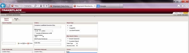 Printing the Pep Boys Bill of Lading Login to Transplace then click on External