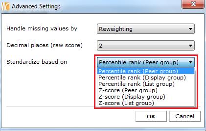4. Select from Percentile Rank or Z-Score calculations.
