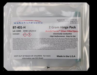 Bondatherm Hinge Packs BT-401-H DESCRIPTION: BT-401-H is a two component epoxy adhesive filled with silver.