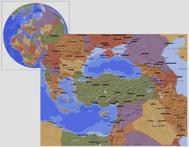 LOCATION Southeastern Europe and Southwestern Asia bordering the Black Sea, the Aegean Sea and the
