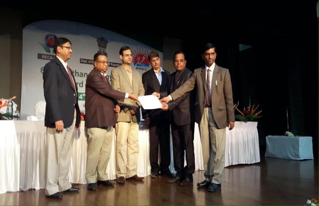 Energy Conservation Merit award 2015 from Rajasthan State Government.