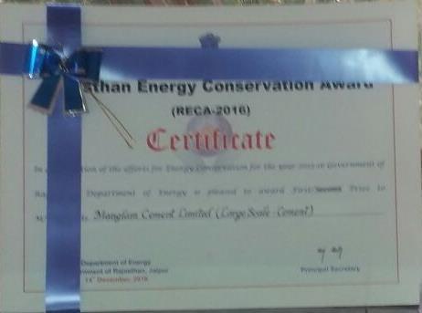 This award is given in recognition of Energy Conservation in Cement