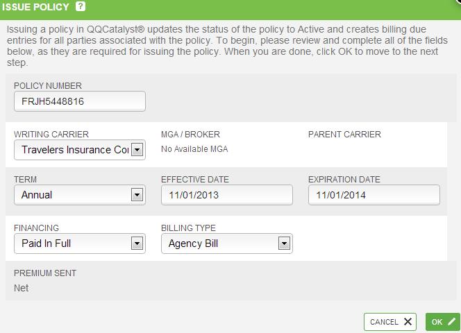 Create A Bill Billing entries are used to help an agency track their payables and receivables. You will be able to create bills for both agency fees and policy premium.