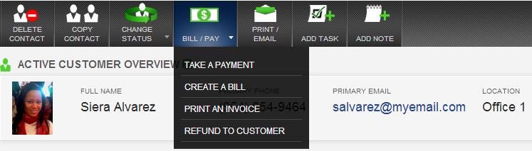 Manually Billing entries can be created manually on either the Customer Overview