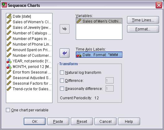 Using the xpert Modeler to Determine Significant Predictors 61 Figure 8-1 Sequence Charts dialog box Select Sales of
