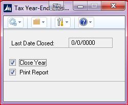 Payables Management year-end closing procedures (Optional) Page 37 Step 11: Close the tax year Note: Closing the tax year is only required if you use tax schedules and tax details and the related