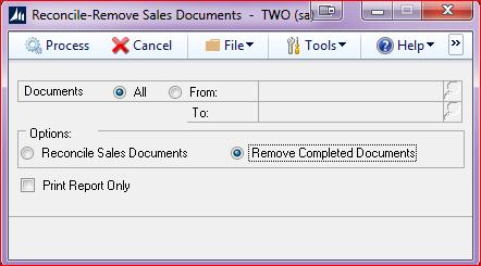 Sales order processing year-end procedures (OPTIONAL) Page 5 Step 2: Remove completed sales documents Removing completed documents pertains to quotes, orders, invoices and back orders only.