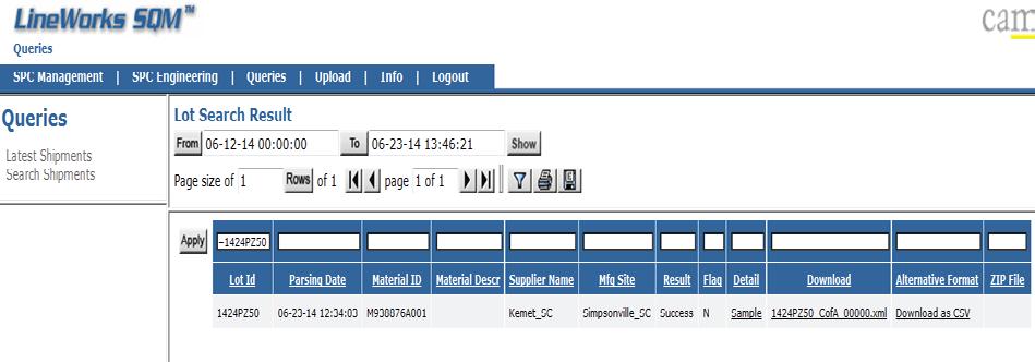 Rev. AC AD Ref. 8.2.4 Page 6 of 8 5.6.5 Then click on the empty white box above Lot Id. 5.6.6 Then enter the supplier lot id in the Filter input.