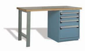 Workstation Titre System Workbench with Cabinet Laminated wood top ; Legs 27 D x 32 H, equipped with electrical outlet knockouts on front