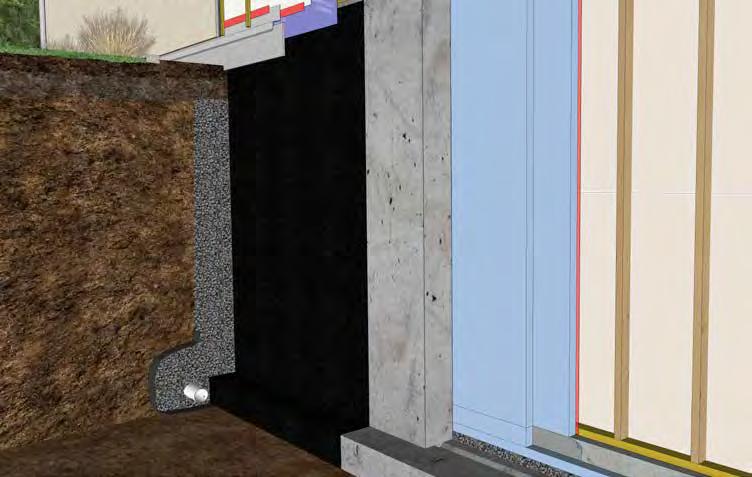 7 Below Grade Walls Interior Insulation This below grade wall assembly consists of rigid or spray-in-place air-impermeable moisture tolerant insulation placed on the interior of the concrete