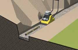 Buried block should be a minimum of in. (10 mm). Check plans to see how much buried block is required. Compact and level trench.