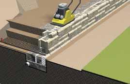 Using a mechanical plate compactor, compact the wall rock and infill materials behind the wall in maximum 8 in. (200 mm) lifts.