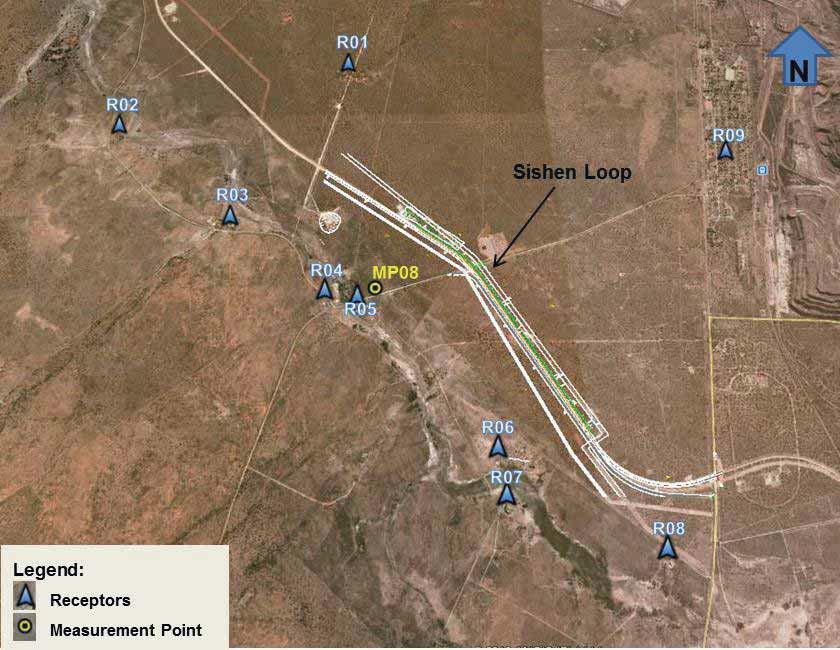 Figure 3-8. Sishen Loop Noise Monitoring Point and Receptors 3.3.9 Wincanton Loop The Wincanton loop is located approximately 6.5 km east of the town of Deben, and 16 km north-west of Kathu.