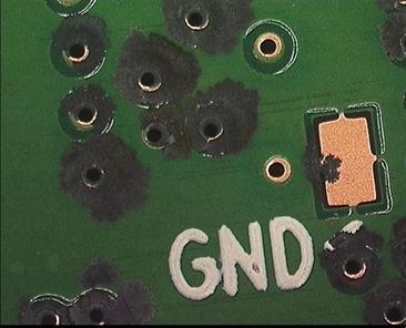 PCB cards with OSP finish have been known to fail from creep corrosion when used in severe sulfur environments with high humidity (ink stripping room in a paper mill). An example is shown in Figure 5.