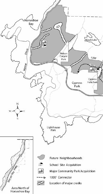 9 Based on the District of West Vancouver's Official Community Plan (OCP) and Upper Lands Study Review, most of the land below 1,200 feet is designated as Future Neighbourhoods, to be developed as