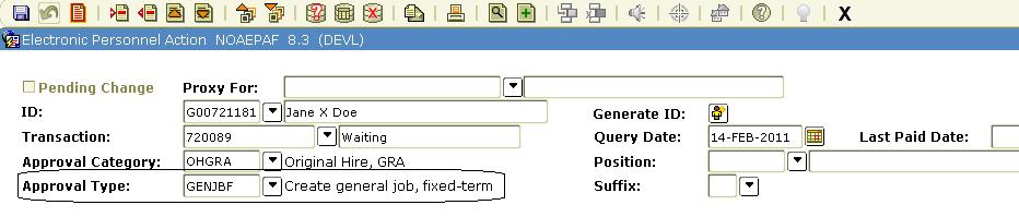 10. The next step is to enter the position number. You can reach this field by using the TAB key. The prefix for all Graduate Research Assistant positions is GR.