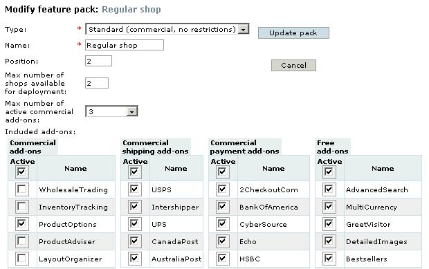 LiteCommerce Hosting Edition Reference Manual 16 4. Click 'Add new pack' to save the changes or 'Cancel' to discard.