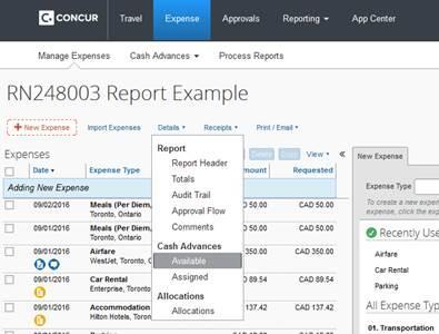 Cash Advances: Reconciling a Cash Advance Start with creating a new expense report in Concur. Your RN will be the one used on the Cash Advance request.