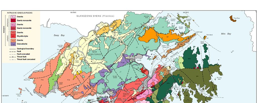 Geological map of Hong Kong Hong Kong: It is located on the sedimentary rocks and volcanic