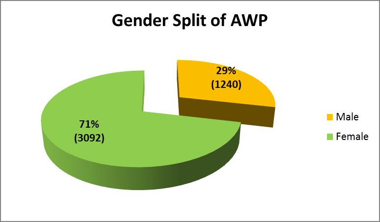 Gender mostly professionally qualified roles. Female staff represent over 70 % of the workforce at AWP.