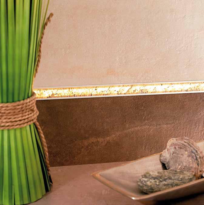 DURALIS-Stone Illuminated skirting profiles with a genuine natural stone inlay for extraordinary light accents on wall surfaces.